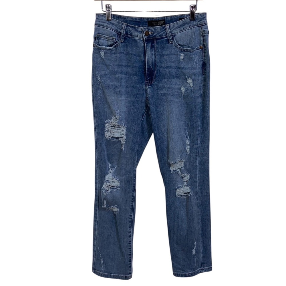Judy Blue Distressed Boyfriend Jeans Ripped Denim Medium Wash High Rise 9/29